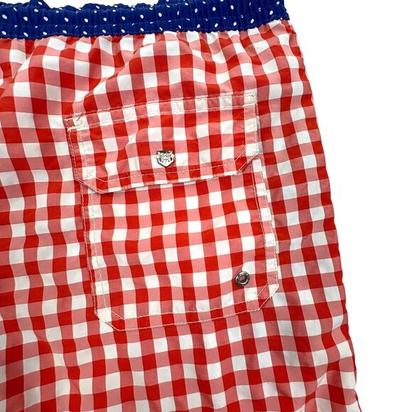 Massimo Dutti Swim Shorts M Red Gingham Navy Polka Dot Preppy Beach - Picture 7 of 15